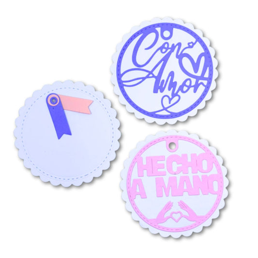 Set de Troqueles Etiquetas Escalopa “Hecho a Mano” y “Con Amor”